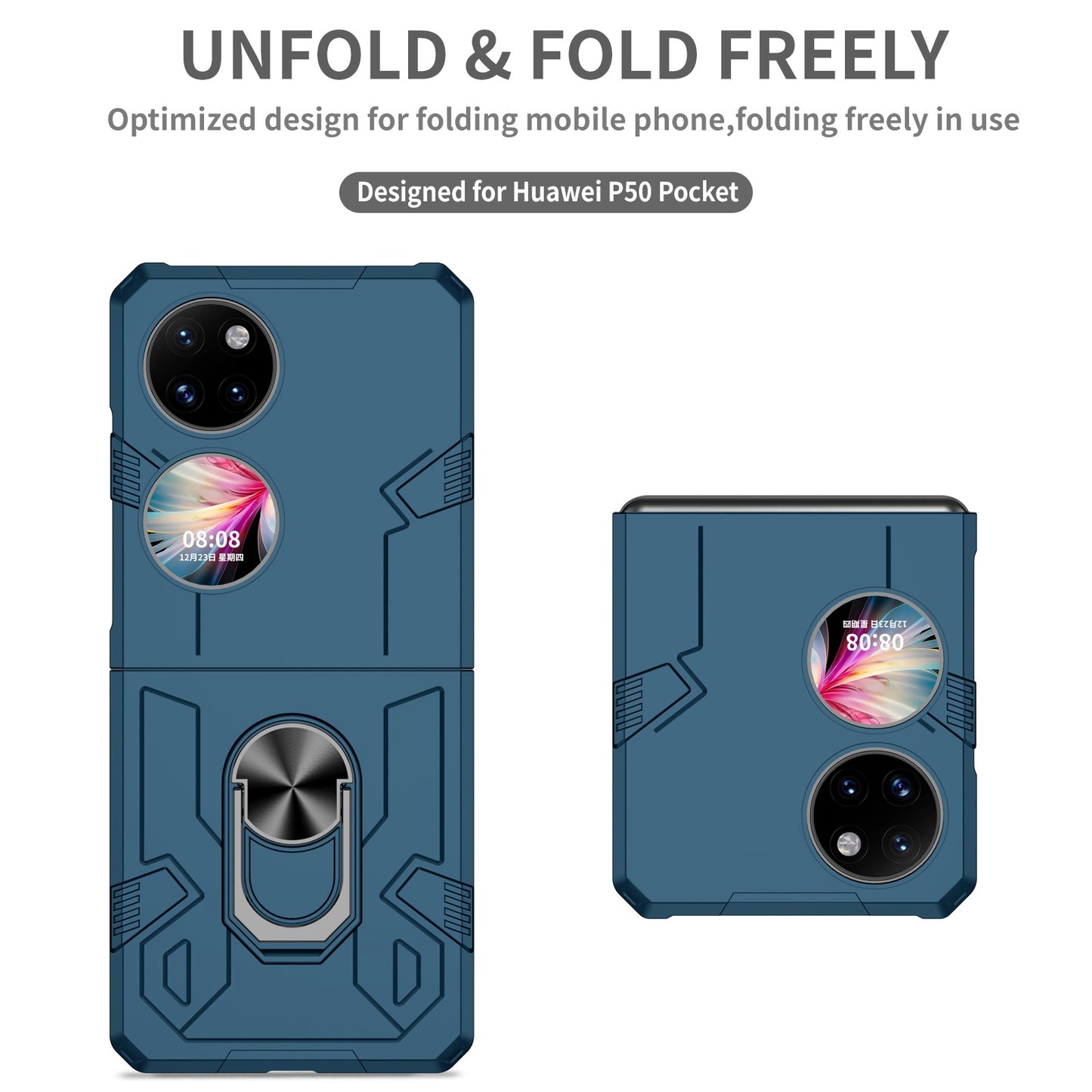 For Huawei P50 Pocket PC+TPU Phone Case Rotating Ring Kickstand Shockproof Anti-fall Cover