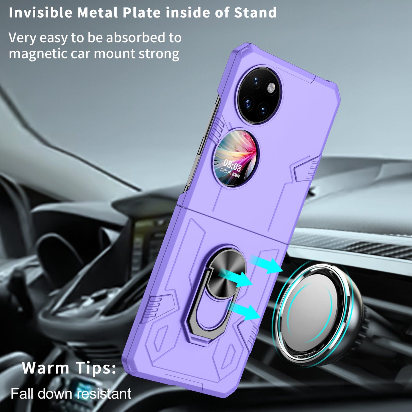 For Huawei P50 Pocket PC+TPU Phone Case Rotating Ring Kickstand Shockproof Anti-fall Cover