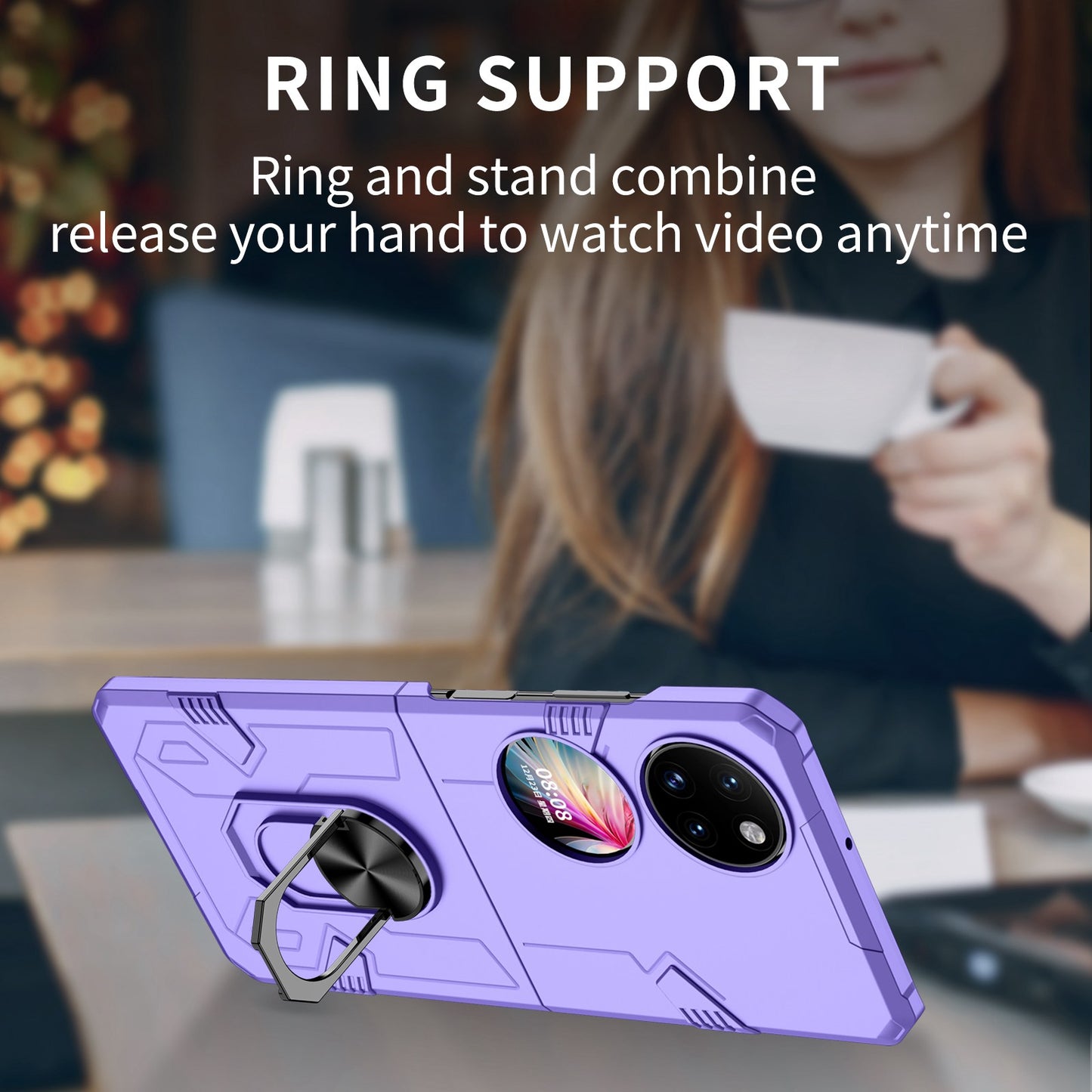For Huawei P50 Pocket PC+TPU Phone Case Rotating Ring Kickstand Shockproof Anti-fall Cover
