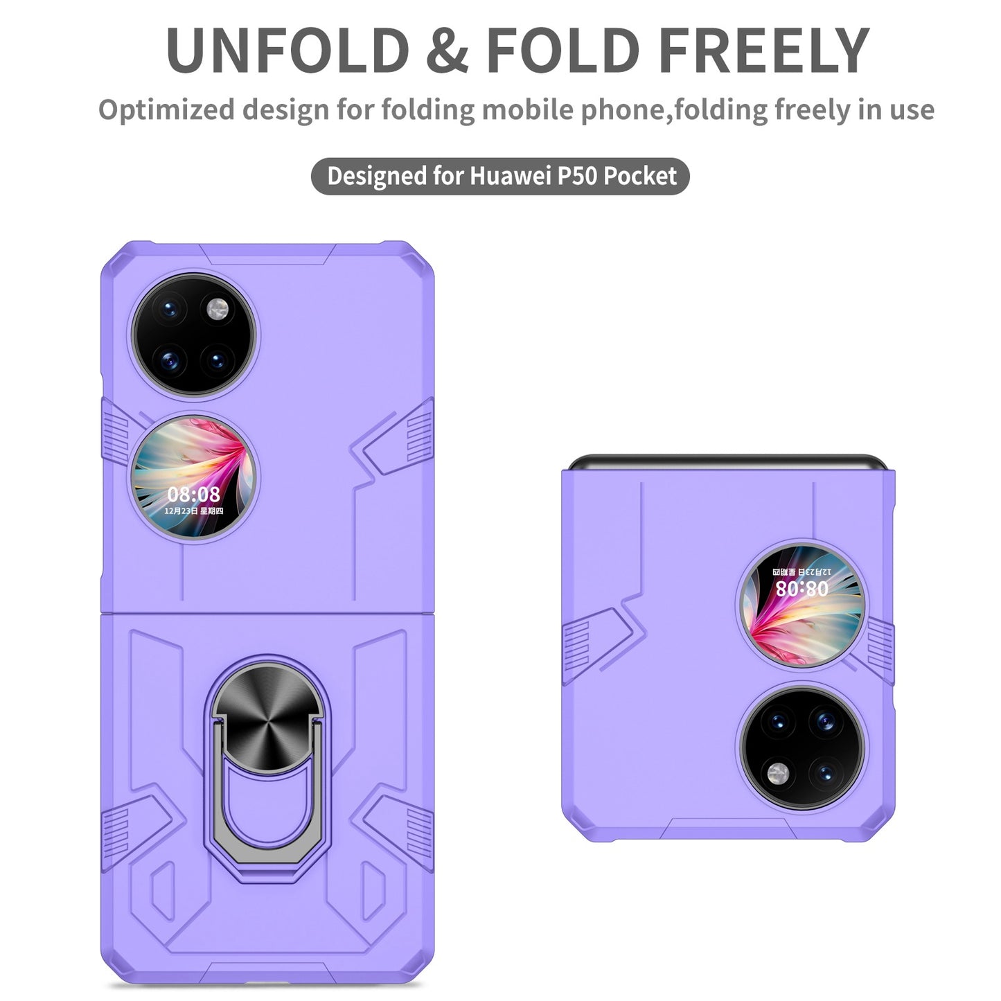 For Huawei P50 Pocket PC+TPU Phone Case Rotating Ring Kickstand Shockproof Anti-fall Cover