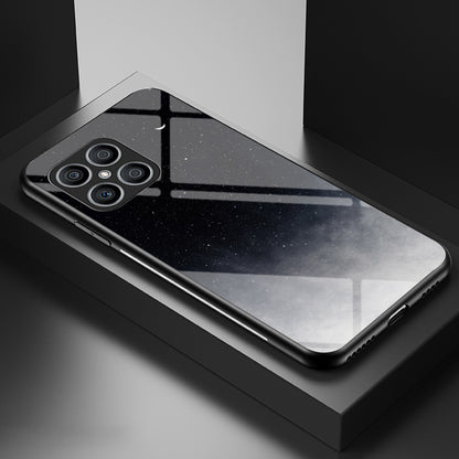 For Honor X8 Cellphone Shell Starry Sky Pattern Tempered Glass Back+Hard PC+TPU Protective Cover