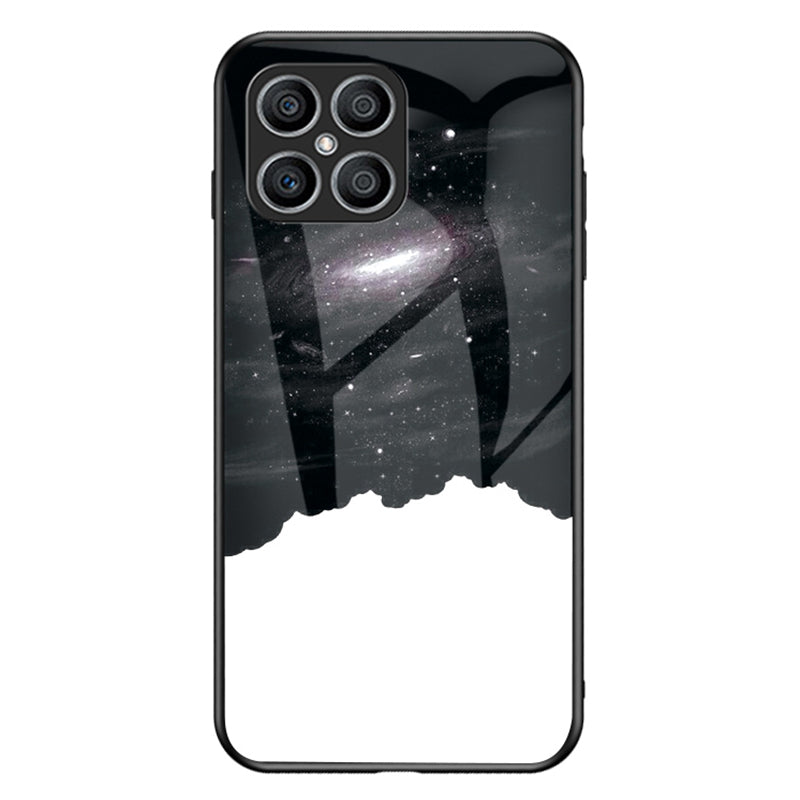 For Honor X8 Cellphone Shell Starry Sky Pattern Tempered Glass Back+Hard PC+TPU Protective Cover