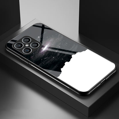 For Honor X8 Cellphone Shell Starry Sky Pattern Tempered Glass Back+Hard PC+TPU Protective Cover