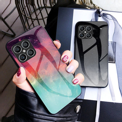 For Honor X8 Cellphone Shell Starry Sky Pattern Tempered Glass Back+Hard PC+TPU Protective Cover