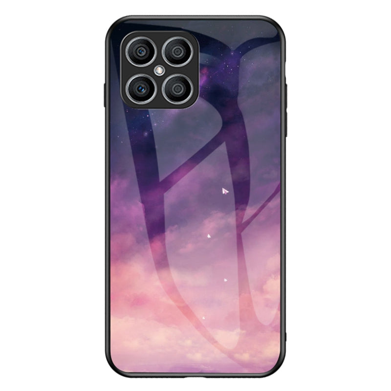 For Honor X8 Cellphone Shell Starry Sky Pattern Tempered Glass Back+Hard PC+TPU Protective Cover