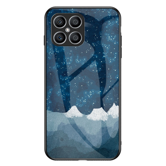 For Honor X8 Cellphone Shell Starry Sky Pattern Tempered Glass Back+Hard PC+TPU Protective Cover