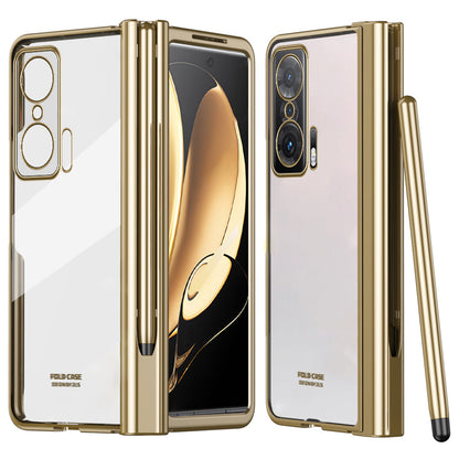 For Honor Magic V Tempered Glass Film Phone Cover Pen Slot Hinge Electroplating Folding PC Case with Stylus Pen