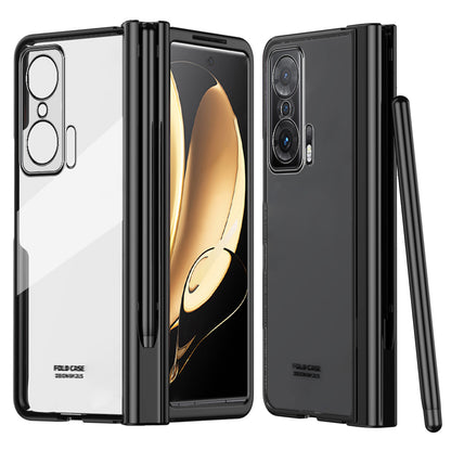 For Honor Magic V Tempered Glass Film Phone Cover Pen Slot Hinge Electroplating Folding PC Case with Stylus Pen