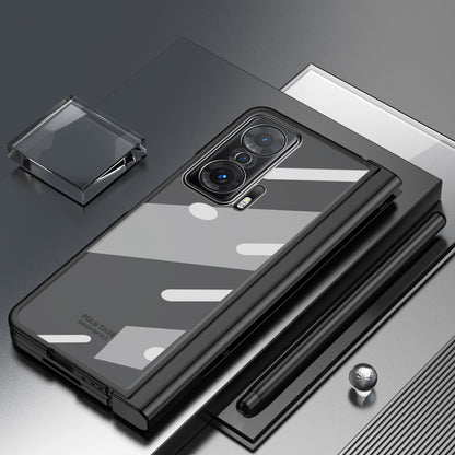 For Honor Magic V Tempered Glass Film Phone Cover Pen Slot Hinge Electroplating Folding PC Case with Stylus Pen