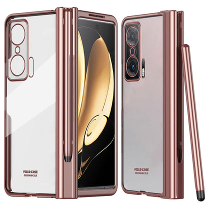 For Honor Magic V Tempered Glass Film Phone Cover Pen Slot Hinge Electroplating Folding PC Case with Stylus Pen