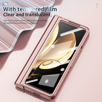 For Honor Magic V Tempered Glass Film Phone Cover Pen Slot Hinge Electroplating Folding PC Case with Stylus Pen