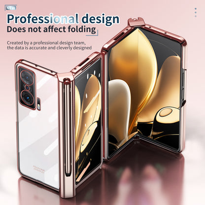 For Honor Magic V Tempered Glass Film Phone Cover Pen Slot Hinge Electroplating Folding PC Case with Stylus Pen