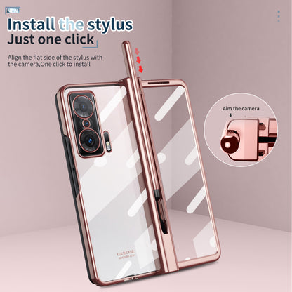 For Honor Magic V Tempered Glass Film Phone Cover Pen Slot Hinge Electroplating Folding PC Case with Stylus Pen