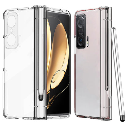 For Honor Magic V Tempered Glass Film Phone Cover Pen Slot Hinge Electroplating Folding PC Case with Stylus Pen