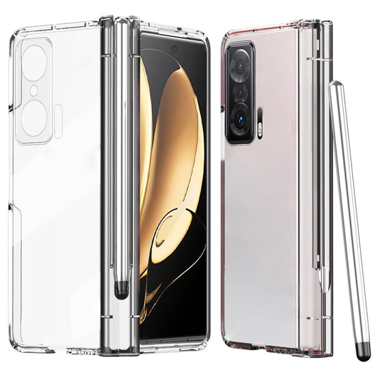 For Honor Magic V Tempered Glass Film Phone Cover Pen Slot Hinge Electroplating Folding PC Case with Stylus Pen
