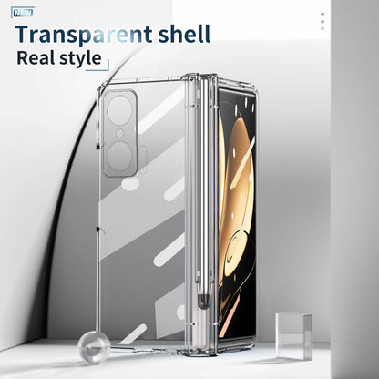 For Honor Magic V Tempered Glass Film Phone Cover Pen Slot Hinge Electroplating Folding PC Case with Stylus Pen
