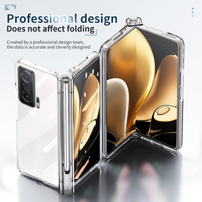 For Honor Magic V Tempered Glass Film Phone Cover Pen Slot Hinge Electroplating Folding PC Case with Stylus Pen