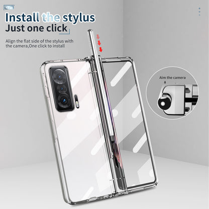 For Honor Magic V Tempered Glass Film Phone Cover Pen Slot Hinge Electroplating Folding PC Case with Stylus Pen