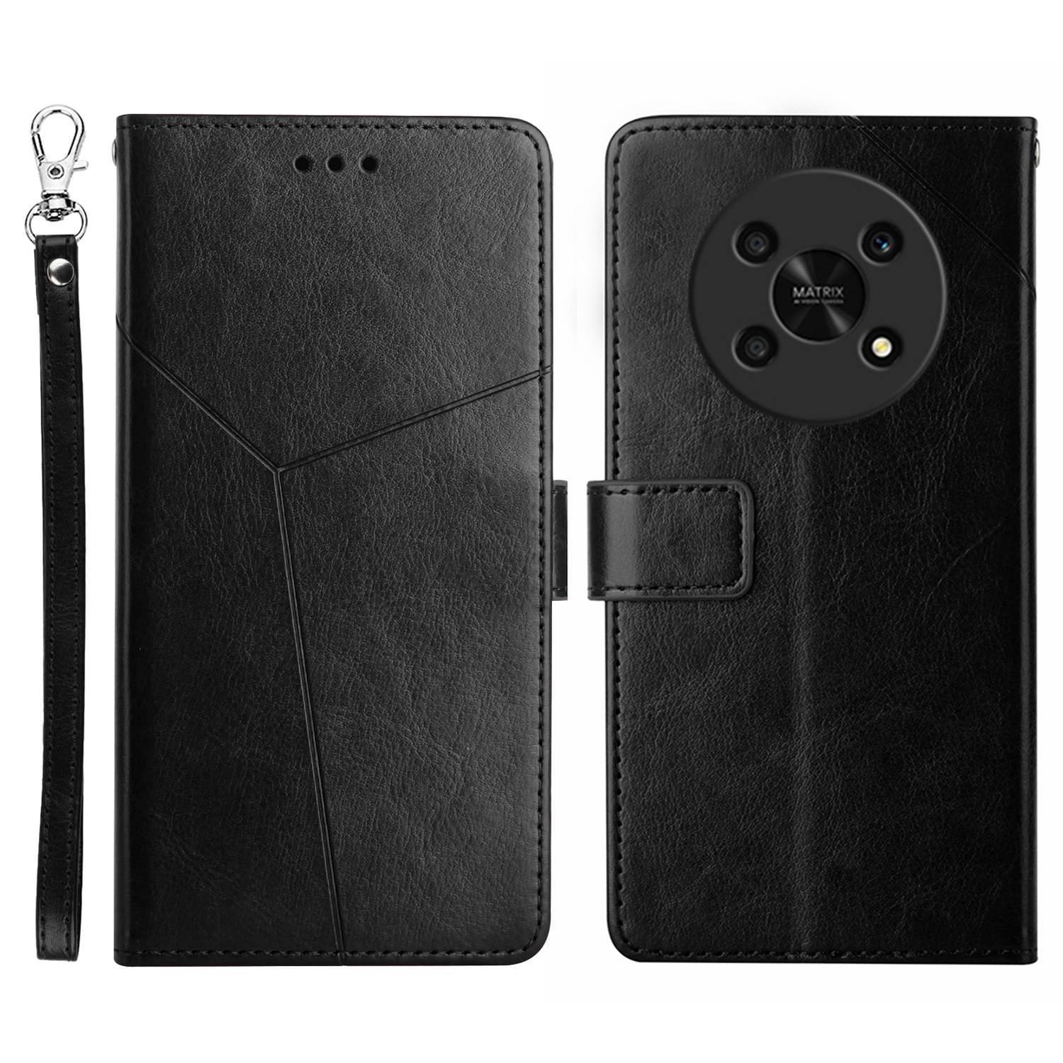 HT01 For Honor Magic 4 Lite 5G Cell Phone Cover Bag PU Leather Y-Shaped Lines Imprinting Wallet Stand Phone Case