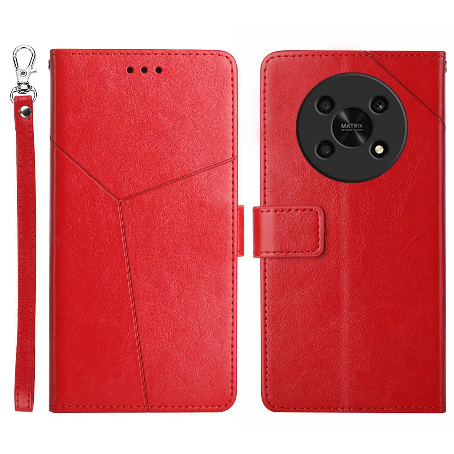 HT01 For Honor Magic 4 Lite 5G Cell Phone Cover Bag PU Leather Y-Shaped Lines Imprinting Wallet Stand Phone Case