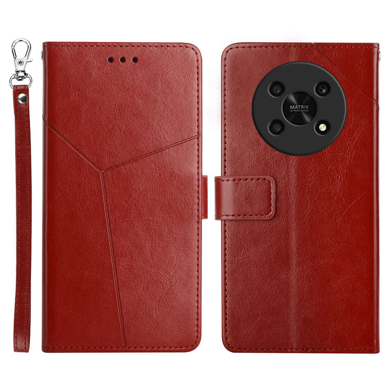HT01 For Honor Magic 4 Lite 5G Cell Phone Cover Bag PU Leather Y-Shaped Lines Imprinting Wallet Stand Phone Case