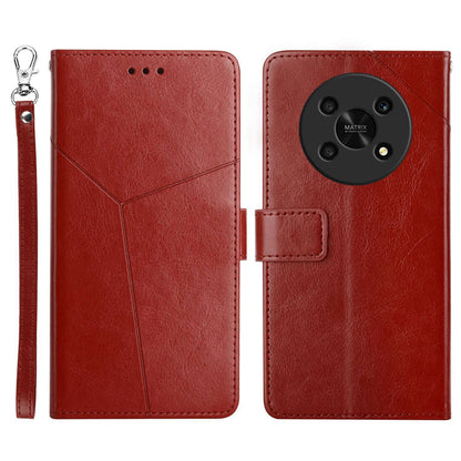 HT01 For Honor Magic 4 Lite 5G Cell Phone Cover Bag PU Leather Y-Shaped Lines Imprinting Wallet Stand Phone Case