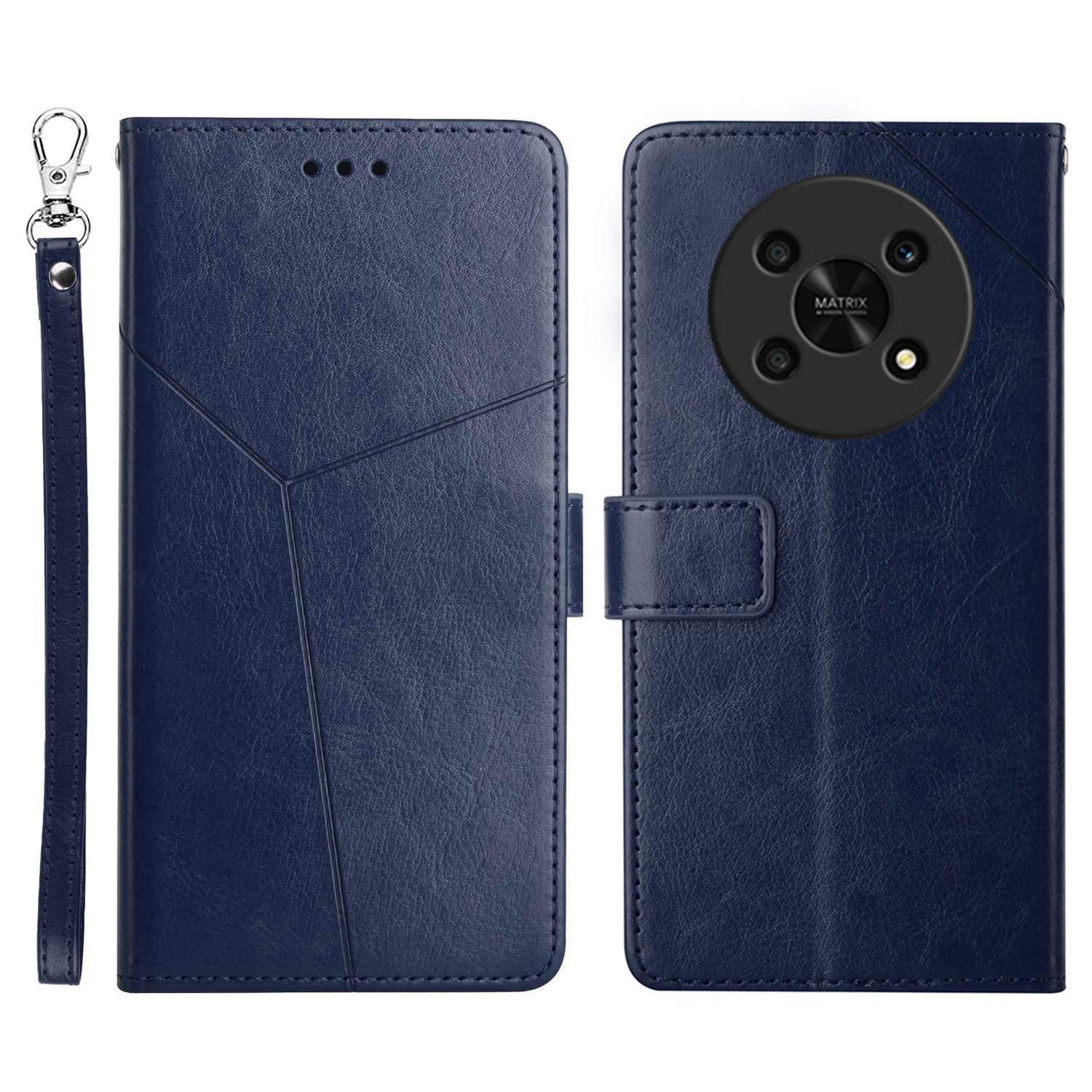 HT01 For Honor Magic 4 Lite 5G Cell Phone Cover Bag PU Leather Y-Shaped Lines Imprinting Wallet Stand Phone Case