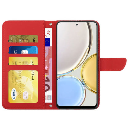 For Honor Magic4 Lite 5G Stand Wallet Case Imprinting Butterfly Flowers Skin-touch PU Leather Phone Cover with Shoulder Strap