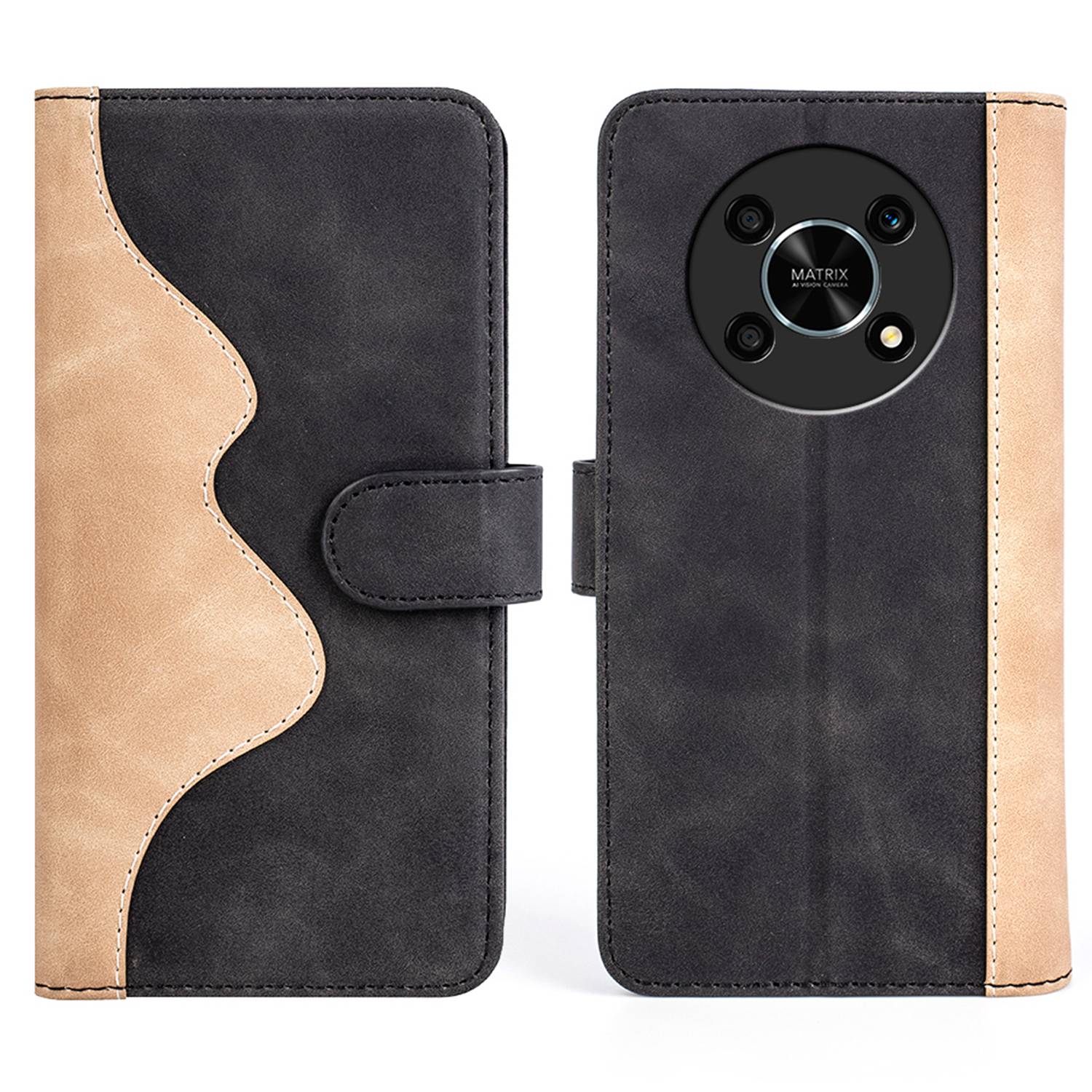 For Honor X30/Magic 4 Lite 5G Color Splicing Design Phone Full-protection Cover PU Leather Stand Wallet Case Shell