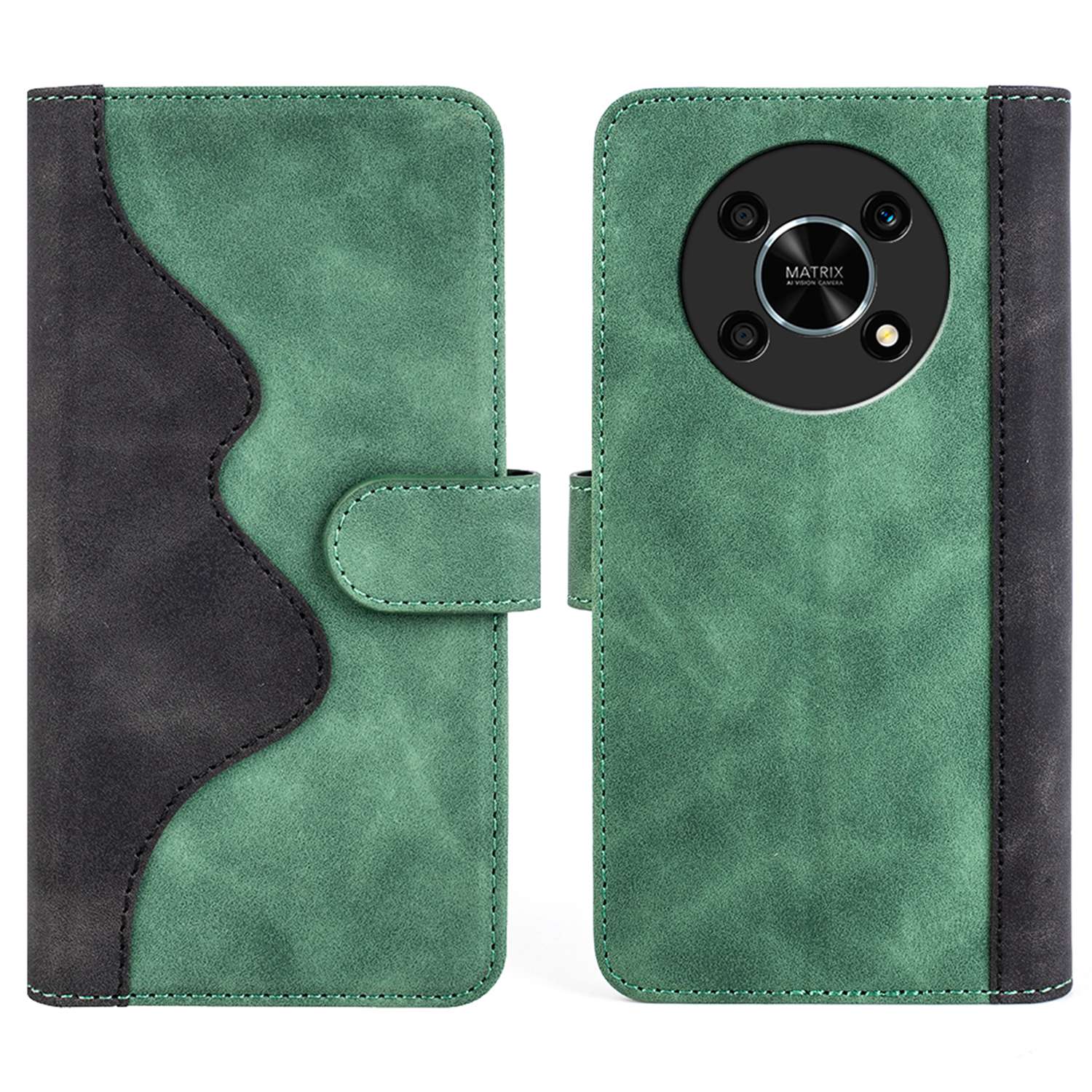 For Honor X30/Magic 4 Lite 5G Color Splicing Design Phone Full-protection Cover PU Leather Stand Wallet Case Shell