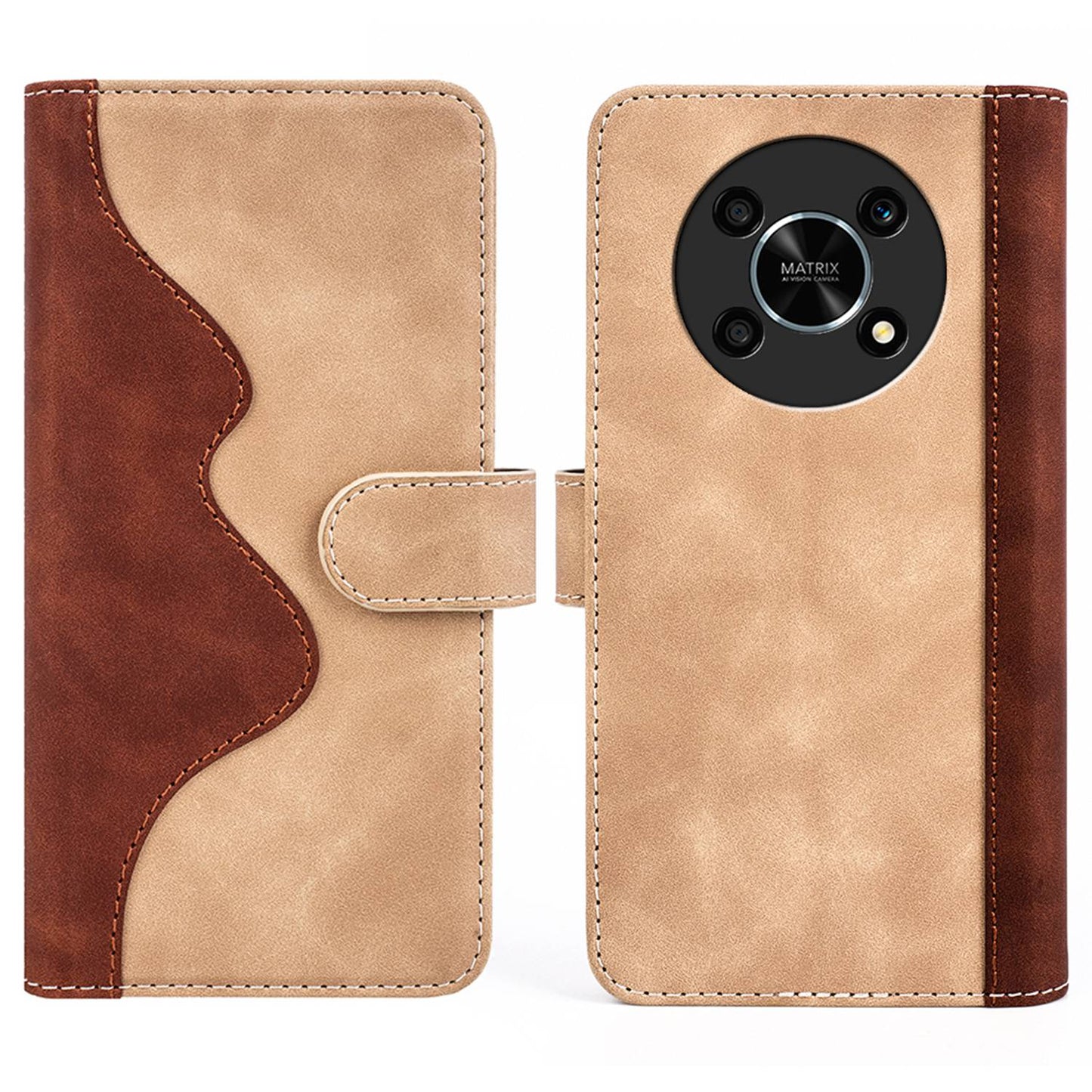 For Honor X30/Magic 4 Lite 5G Color Splicing Design Phone Full-protection Cover PU Leather Stand Wallet Case Shell