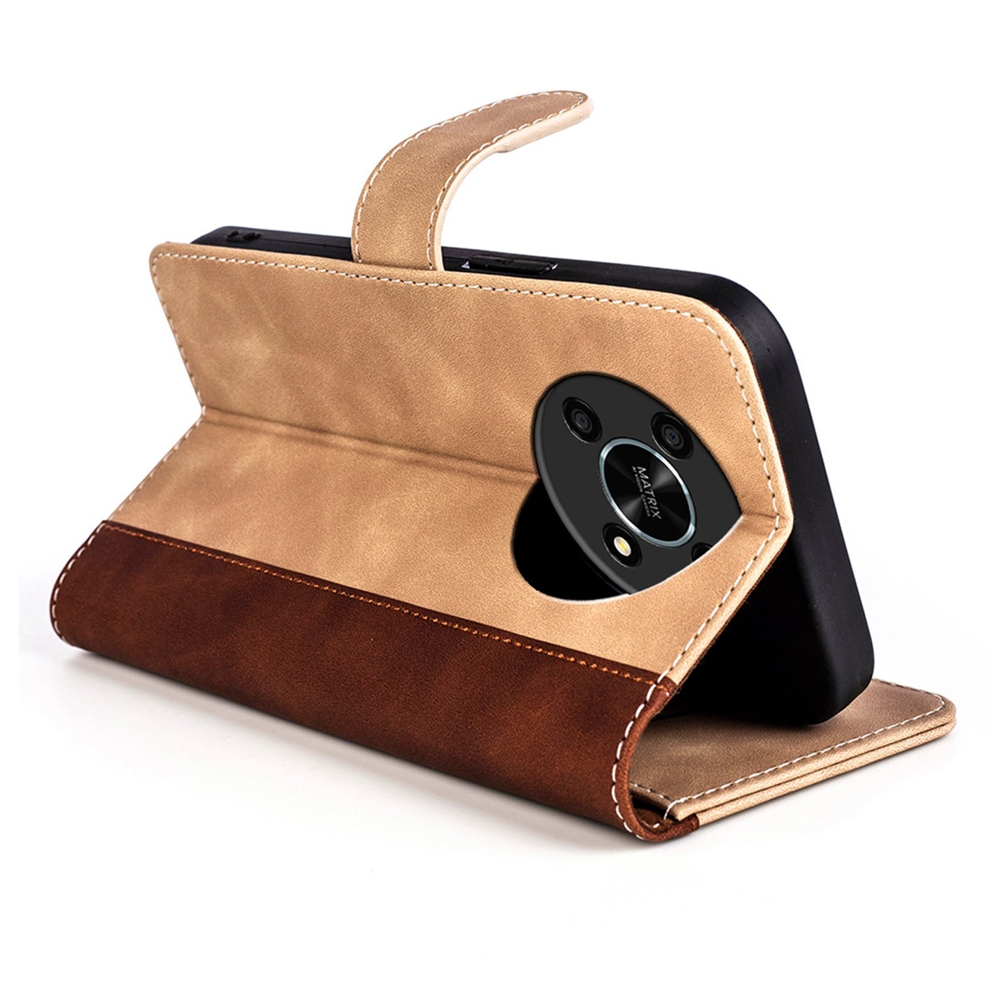 For Honor X30/Magic 4 Lite 5G Color Splicing Design Phone Full-protection Cover PU Leather Stand Wallet Case Shell
