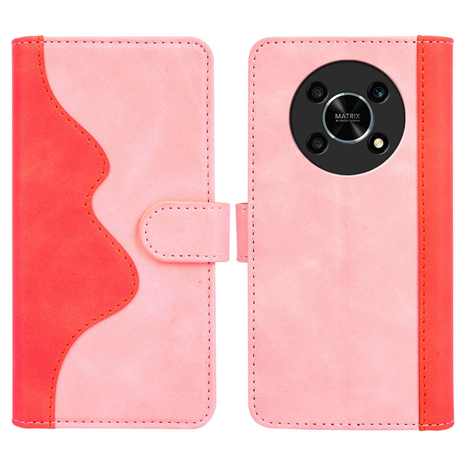 For Honor X30/Magic 4 Lite 5G Color Splicing Design Phone Full-protection Cover PU Leather Stand Wallet Case Shell