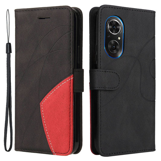 For Huawei nova 9 SE Anti-fall Anti-scratch Dual-color Splicing PU Leather Wallet Function Phone Case Stand Shell with Strap