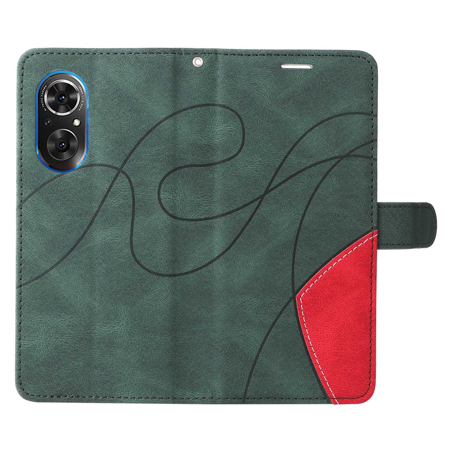 For Huawei nova 9 SE Anti-fall Anti-scratch Dual-color Splicing PU Leather Wallet Function Phone Case Stand Shell with Strap