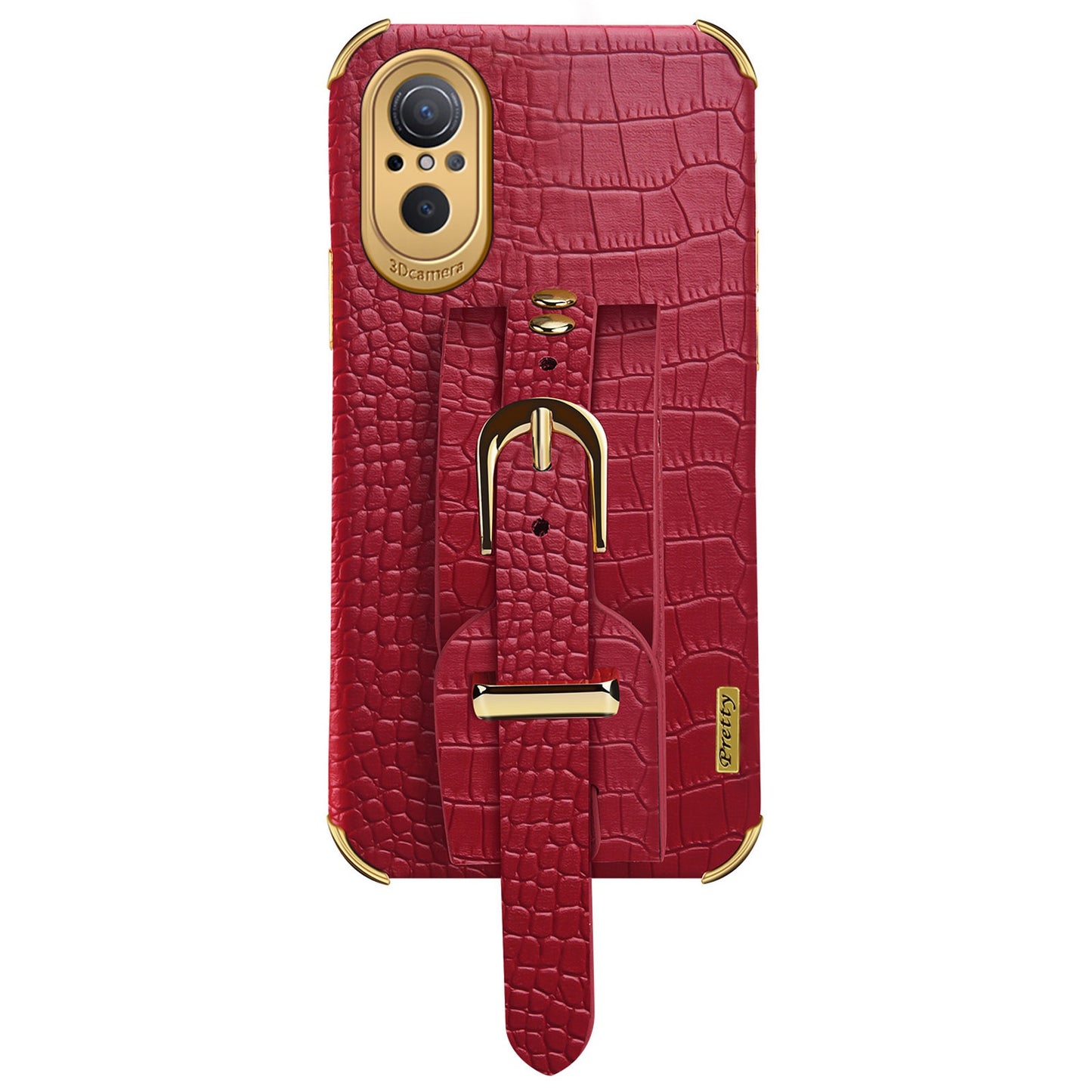 For Huawei nova 9 SE Anti-scratch Phone Cover 6D Electroplating Crocodile Texture Anti-drop Phone Case Precise Cutout PU Leather Coated TPU Shell with Hand Strap Kickstand