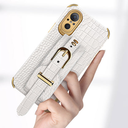 For Huawei nova 9 SE Anti-scratch Phone Cover 6D Electroplating Crocodile Texture Anti-drop Phone Case Precise Cutout PU Leather Coated TPU Shell with Hand Strap Kickstand