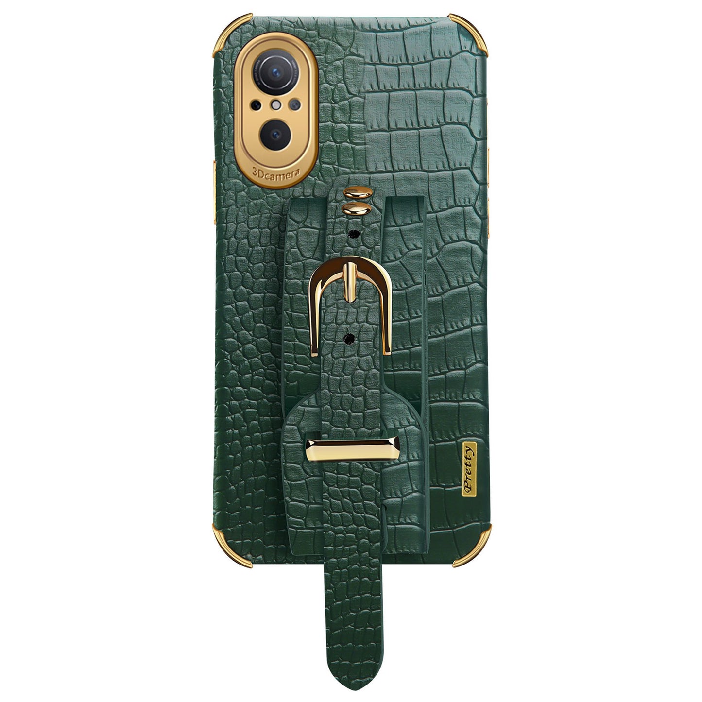 For Huawei nova 9 SE Anti-scratch Phone Cover 6D Electroplating Crocodile Texture Anti-drop Phone Case Precise Cutout PU Leather Coated TPU Shell with Hand Strap Kickstand