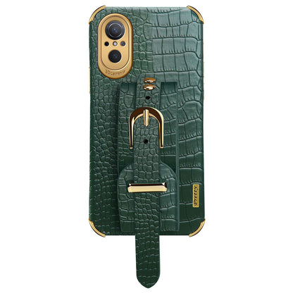 For Huawei nova 9 SE Anti-scratch Phone Cover 6D Electroplating Crocodile Texture Anti-drop Phone Case Precise Cutout PU Leather Coated TPU Shell with Hand Strap Kickstand