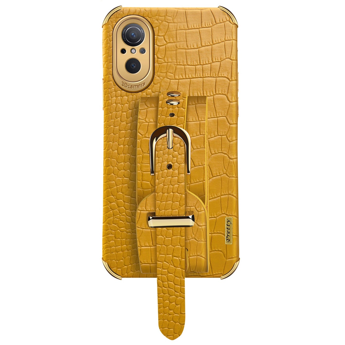 For Huawei nova 9 SE Anti-scratch Phone Cover 6D Electroplating Crocodile Texture Anti-drop Phone Case Precise Cutout PU Leather Coated TPU Shell with Hand Strap Kickstand