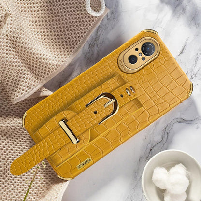 For Huawei nova 9 SE Anti-scratch Phone Cover 6D Electroplating Crocodile Texture Anti-drop Phone Case Precise Cutout PU Leather Coated TPU Shell with Hand Strap Kickstand