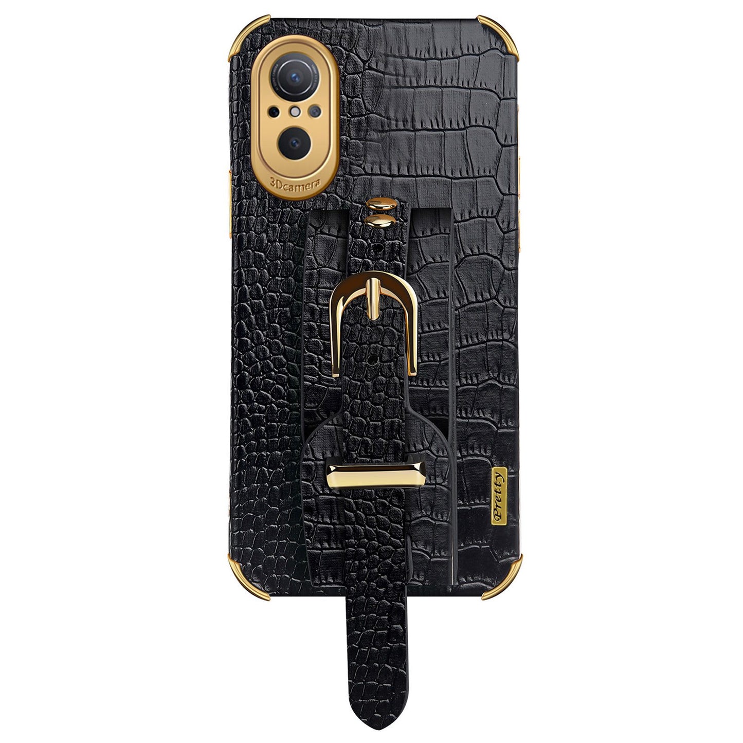 For Huawei nova 9 SE Anti-scratch Phone Cover 6D Electroplating Crocodile Texture Anti-drop Phone Case Precise Cutout PU Leather Coated TPU Shell with Hand Strap Kickstand