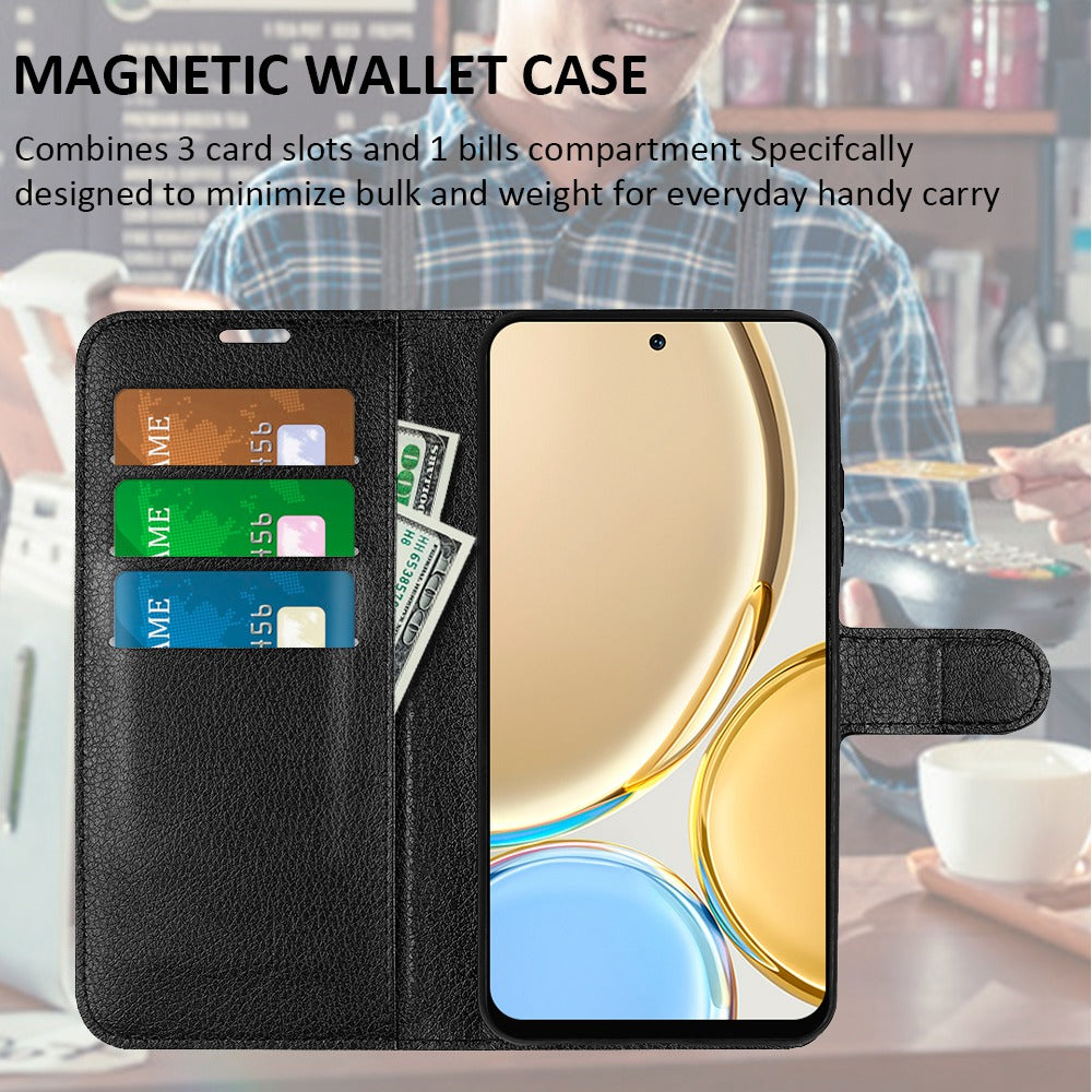 For Honor X30/Magic 4 Lite 5G Litchi Texture Phone Case Foldable Stand PU Leather Wallet Soft Shell Mobile Phone Cover
