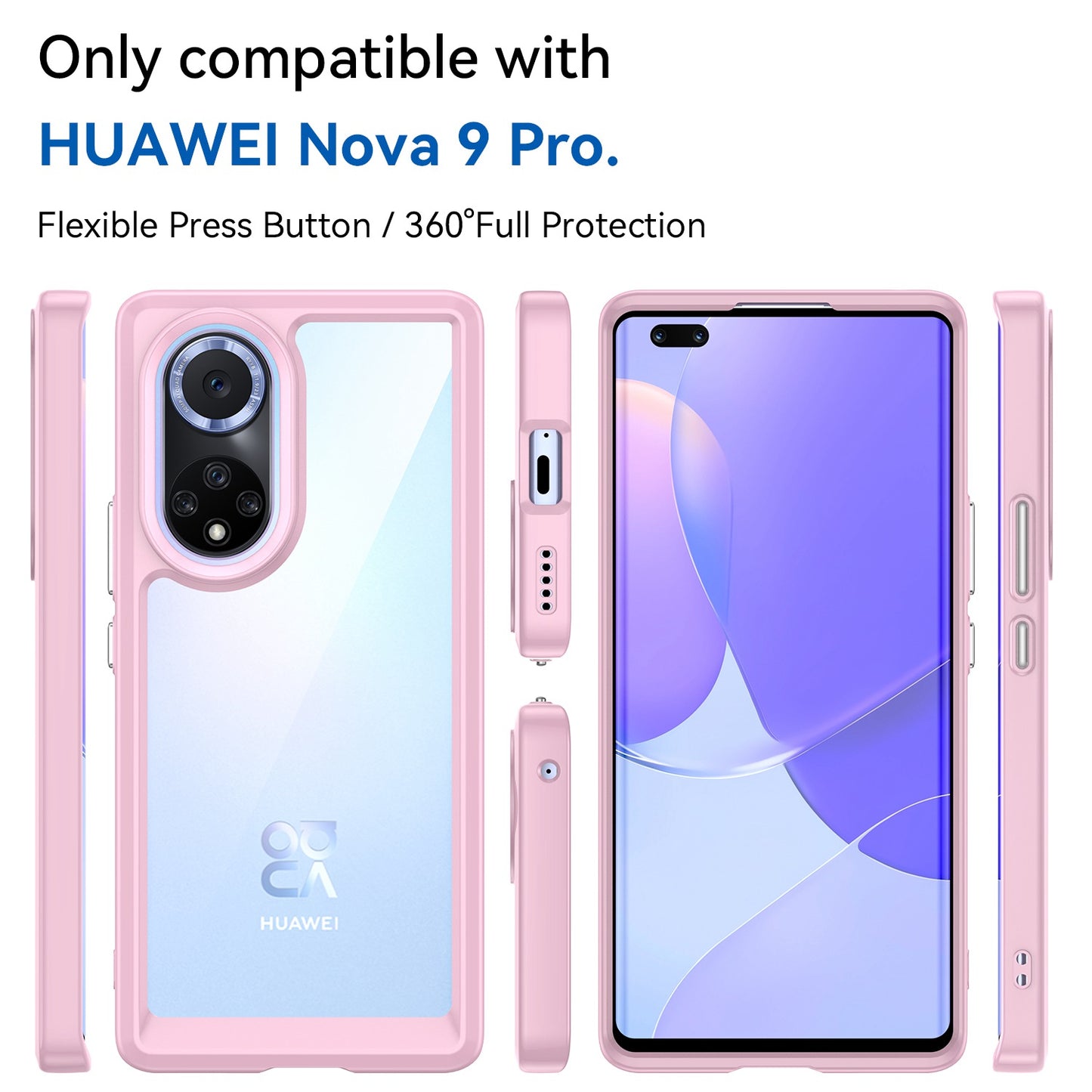 For Huawei nova 9 Pro/Honor 50 Pro Transparent Back Case Hybrid Acrylic + TPU Shockproof Cell Phone Protector with Independent Buttons
