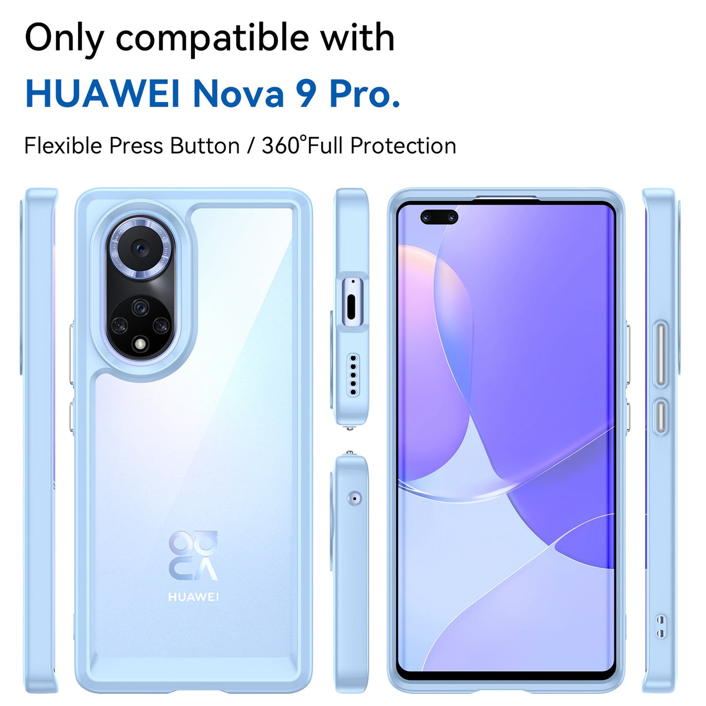 For Huawei nova 9 Pro/Honor 50 Pro Transparent Back Case Hybrid Acrylic + TPU Shockproof Cell Phone Protector with Independent Buttons