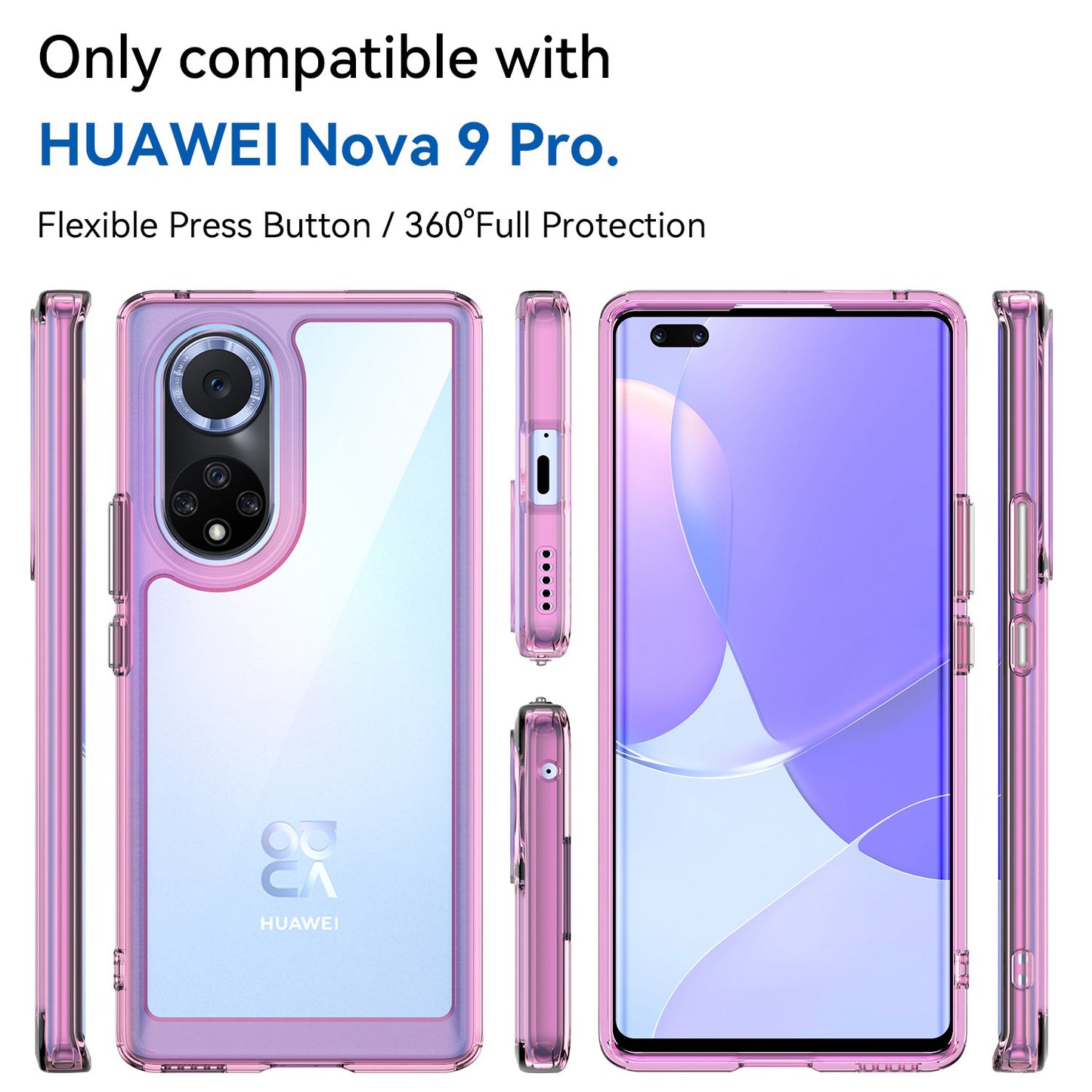 For Huawei nova 9 Pro/Honor 50 Pro Transparent Back Case Hybrid Acrylic + TPU Shockproof Cell Phone Protector with Independent Buttons