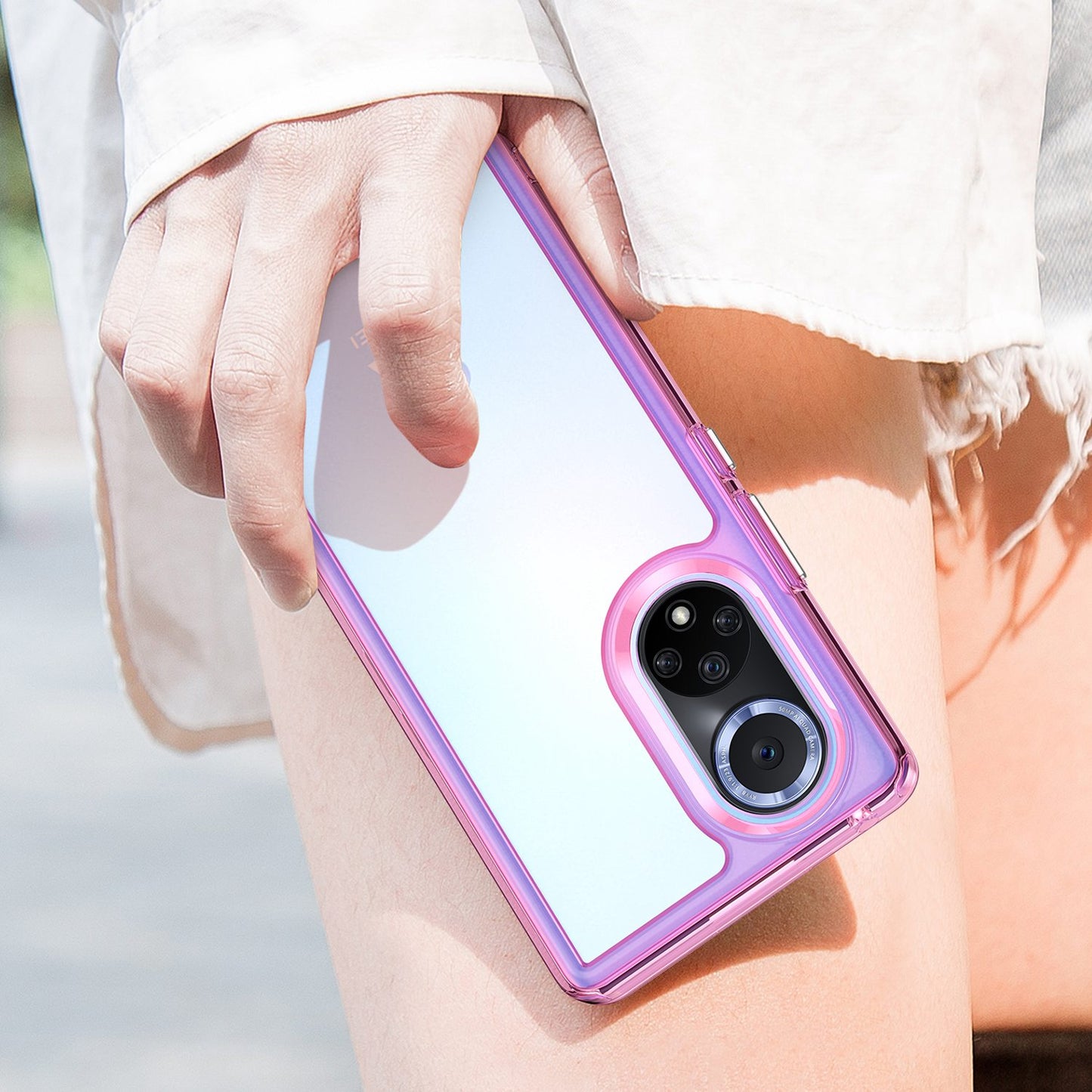 For Huawei nova 9 Pro/Honor 50 Pro Transparent Back Case Hybrid Acrylic + TPU Shockproof Cell Phone Protector with Independent Buttons