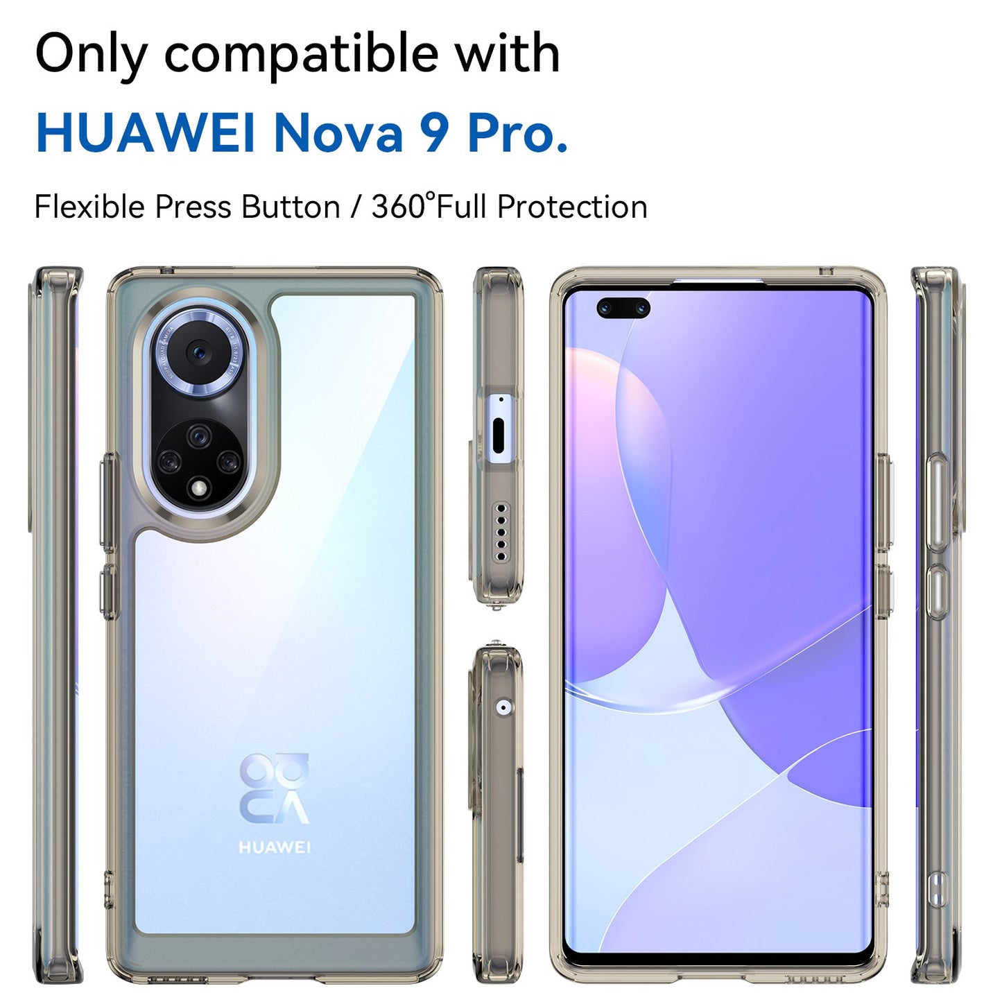 For Huawei nova 9 Pro/Honor 50 Pro Transparent Back Case Hybrid Acrylic + TPU Shockproof Cell Phone Protector with Independent Buttons