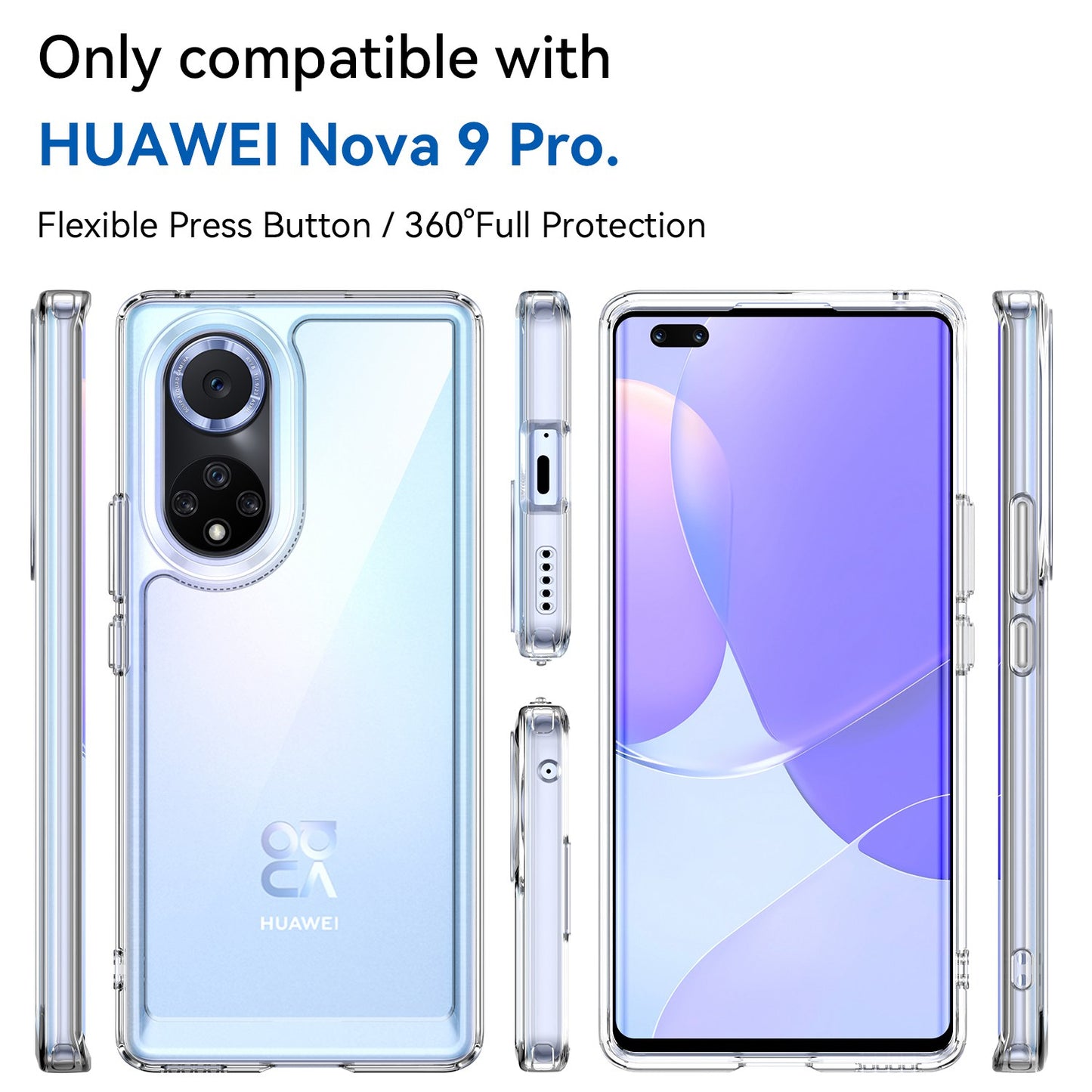 For Huawei nova 9 Pro/Honor 50 Pro Transparent Back Case Hybrid Acrylic + TPU Shockproof Cell Phone Protector with Independent Buttons