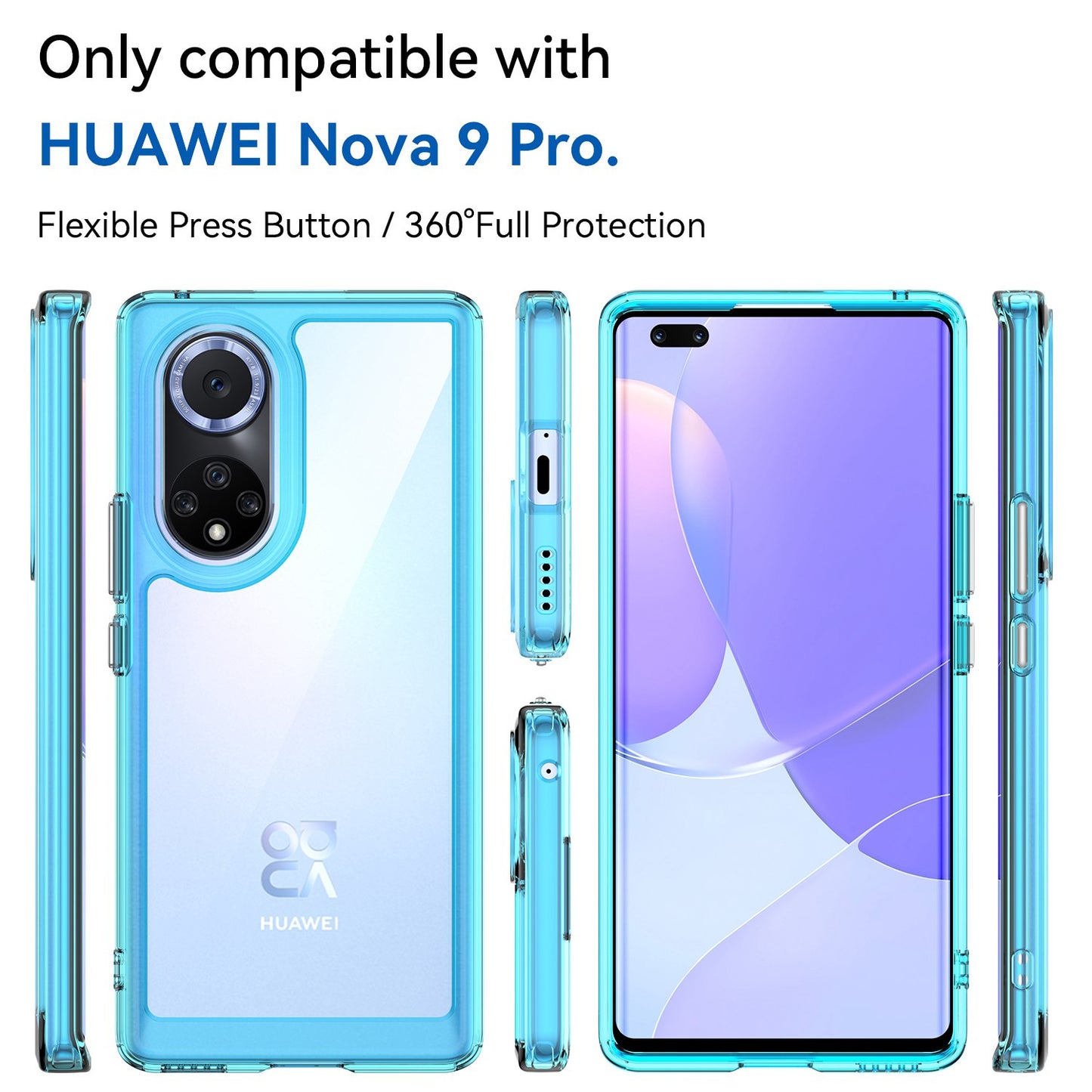 For Huawei nova 9 Pro/Honor 50 Pro Transparent Back Case Hybrid Acrylic + TPU Shockproof Cell Phone Protector with Independent Buttons